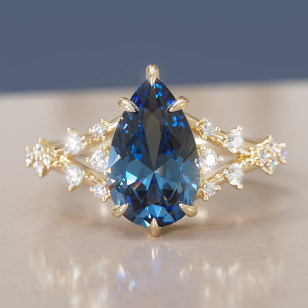 Lysandra Pear Blue Sapphire Alternative Engagement Ring By Valley Rose