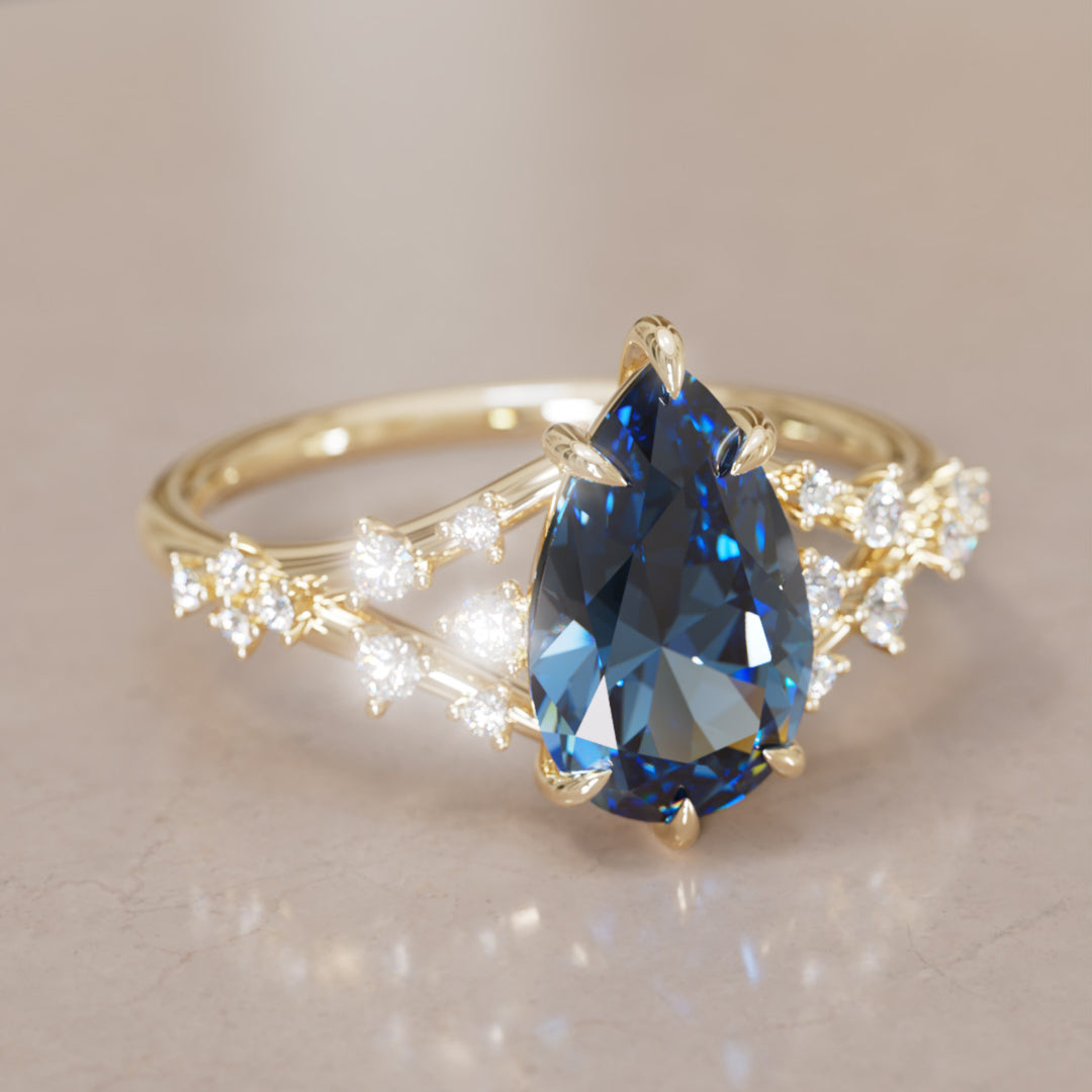 Lysandra Pear Blue Sapphire Alternative Engagement Ring By Valley Rose