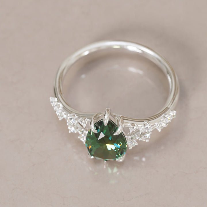Lysandra Pear Green Sapphire Alternative Engagement Ring By Valley Rose