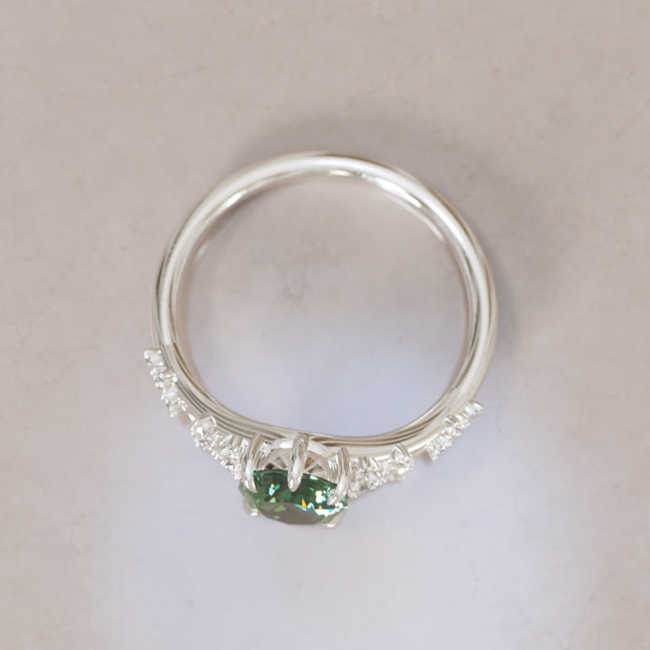 Lysandra Pear Green Sapphire Alternative Engagement Ring By Valley Rose