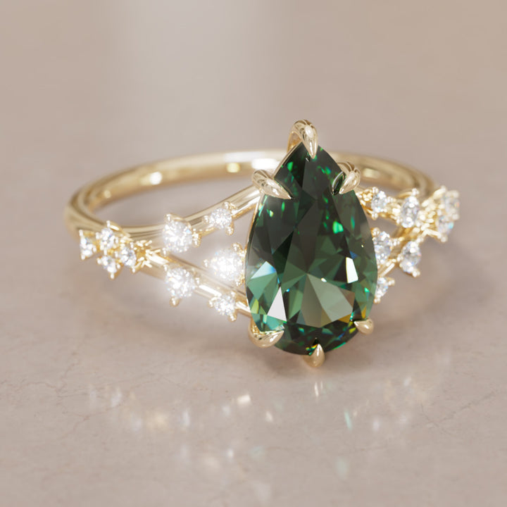 Lysandra Pear Green Sapphire Alternative Engagement Ring By Valley Rose
