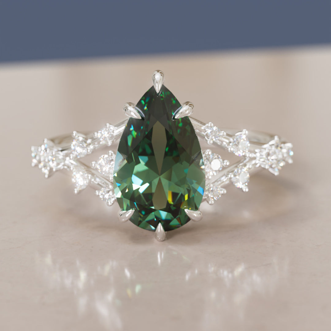 Lysandra Pear Green Sapphire Alternative Engagement Ring By Valley Rose