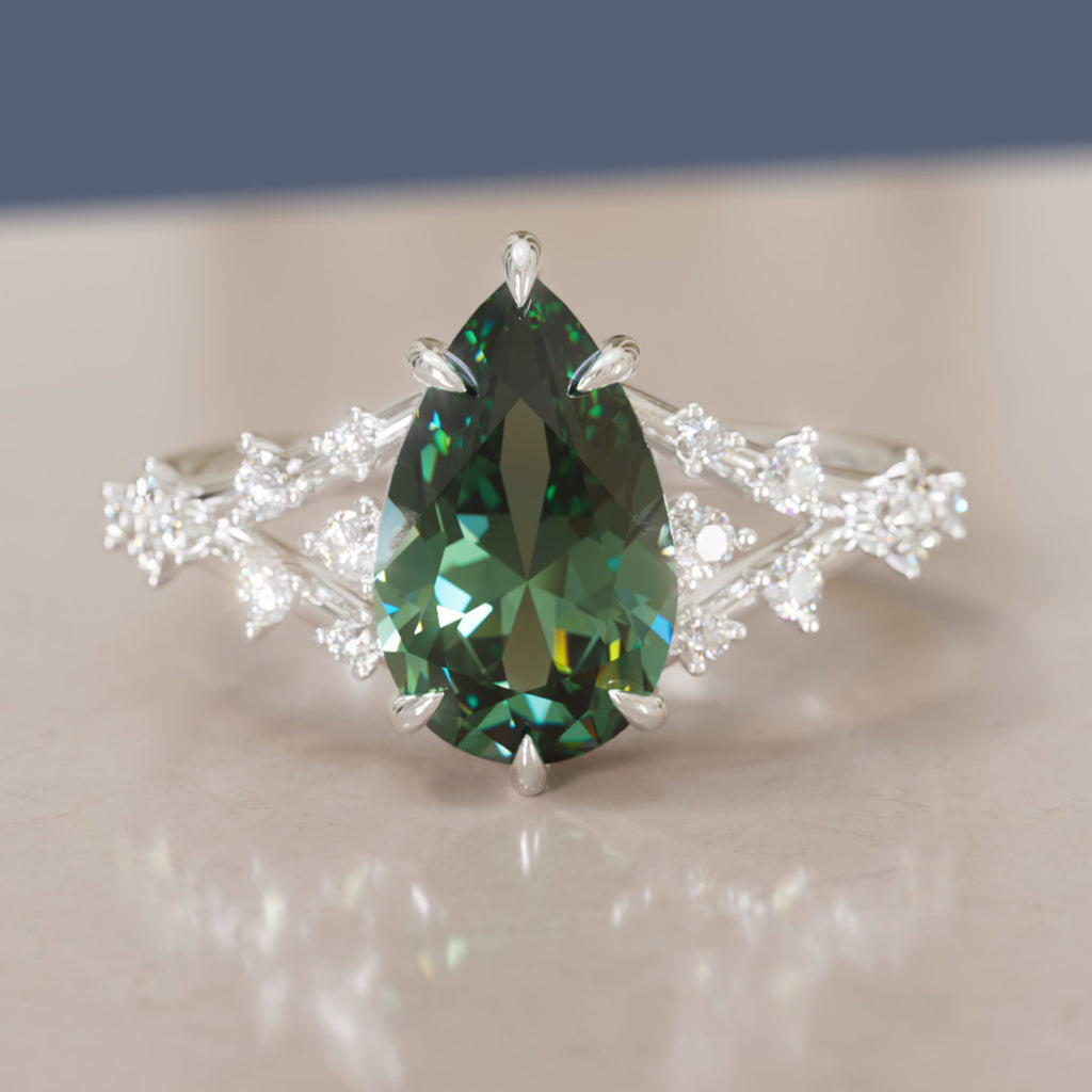 Lysandra Pear Green Sapphire Alternative Engagement Ring By Valley Rose