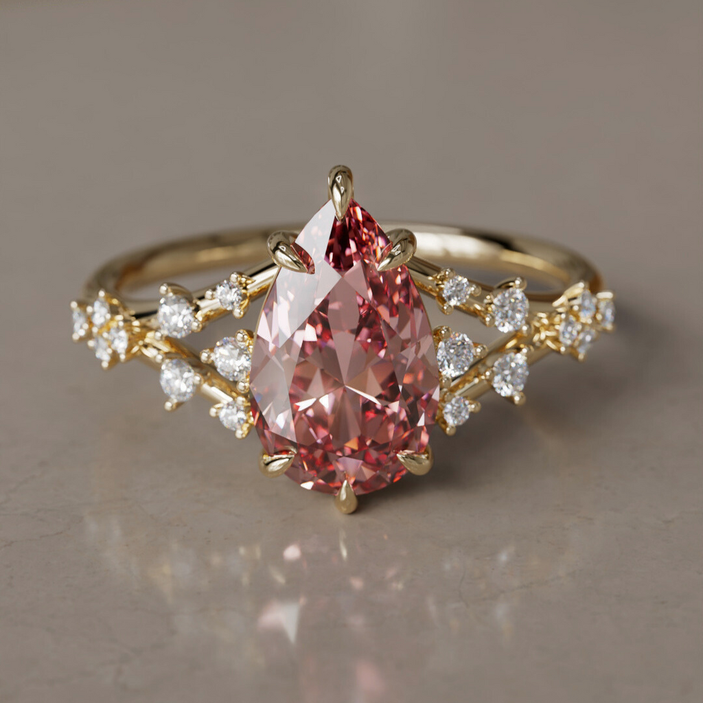 Lysandra Pear Pink Lab Diamond Alternative Engagement Ring By Valley Rose