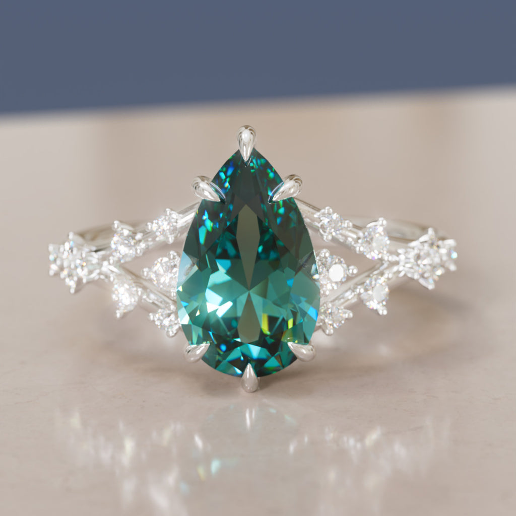 Lysandra Pear Teal Sapphire Alternative Engagement Ring By Valley Rose