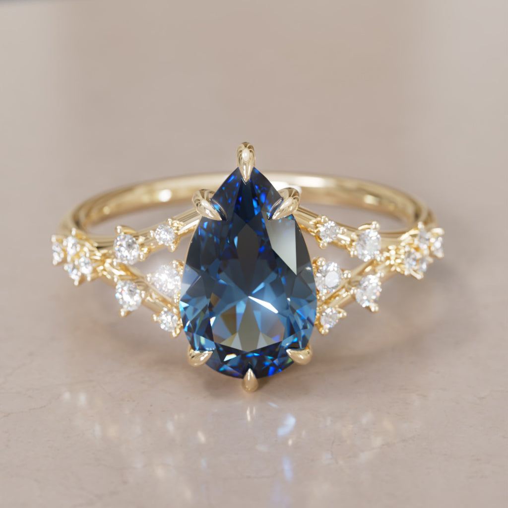 Lysandra Pear Blue Sapphire Alternative Engagement Ring