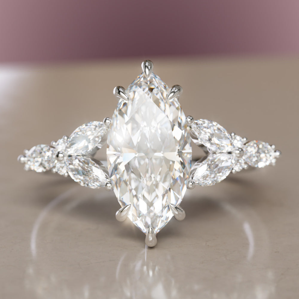 Magnolia Marquise Diamond Engagement Flower Ring Nature Inspired By Valley Rose