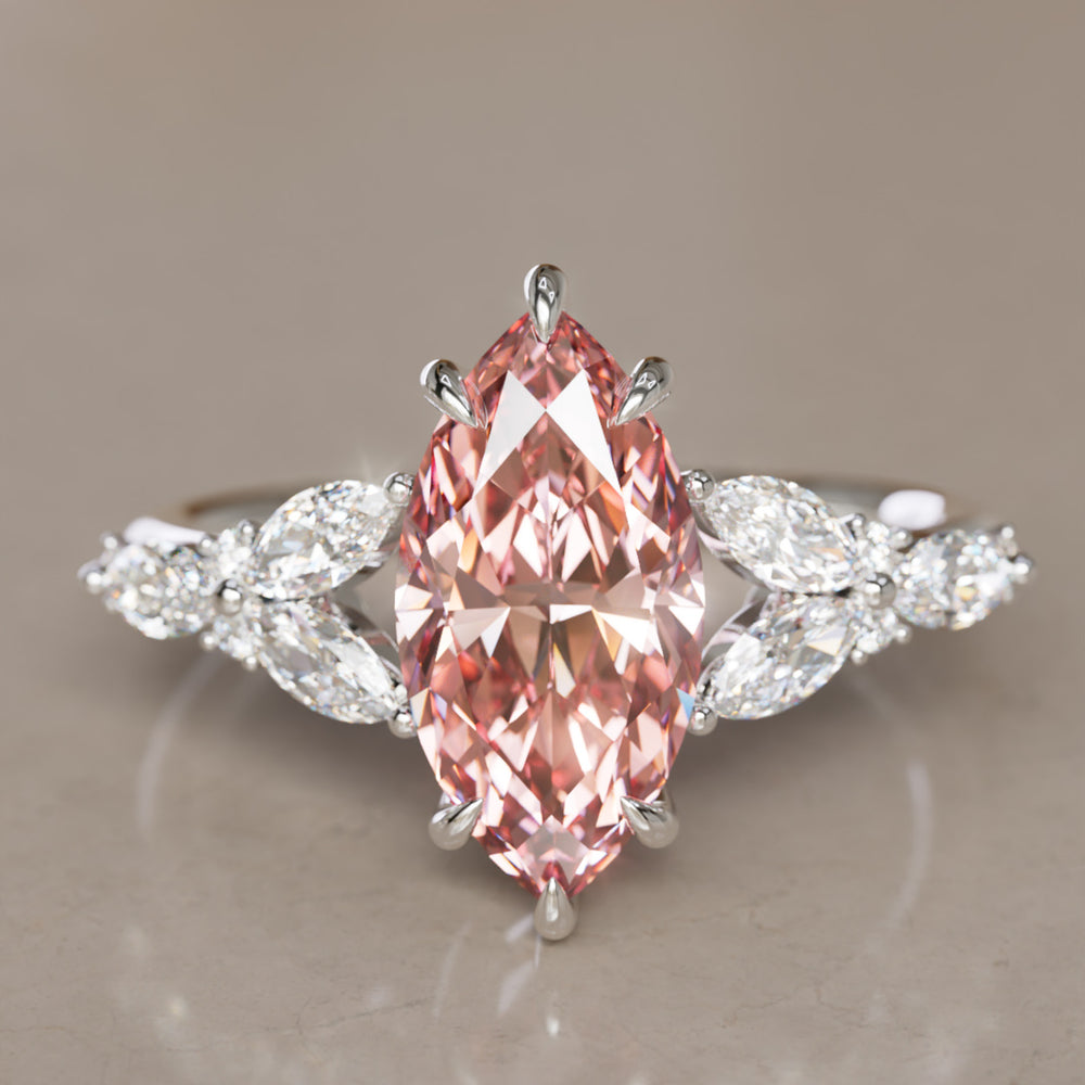 Magnolia Marquise Pink Diamond Engagement Flower Ring Nature Inspired (Copy) By Valley Rose
