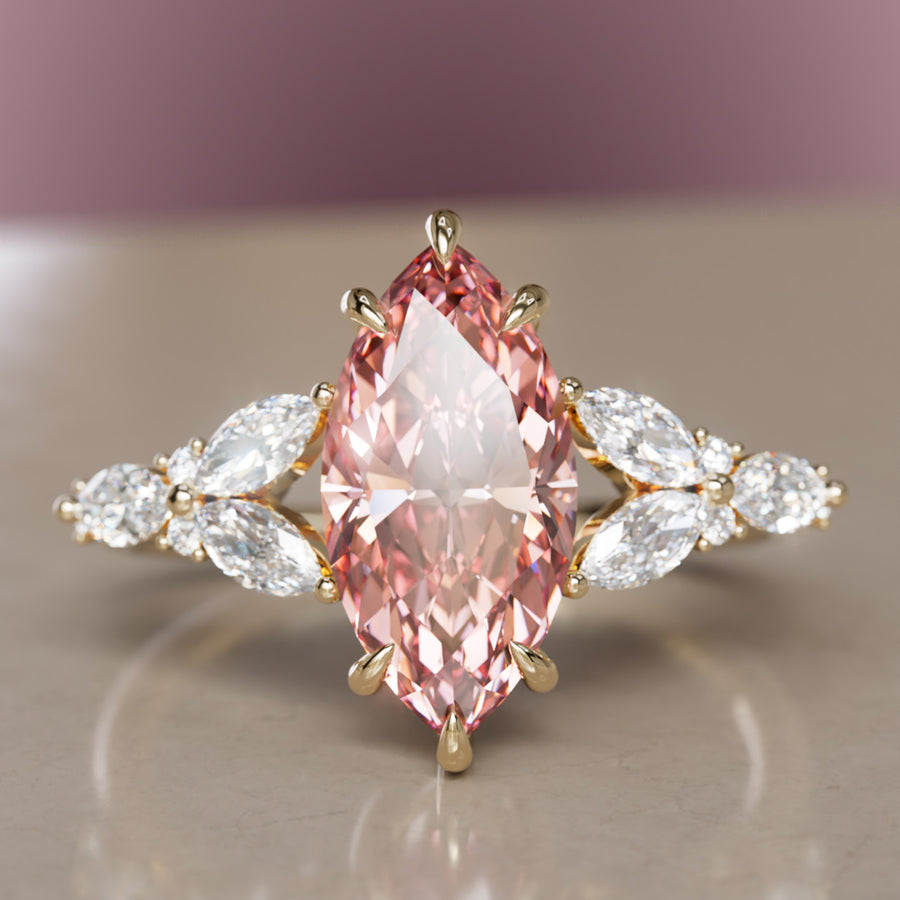 Magnolia Marquise Pink Diamond Engagement Flower Ring Nature Inspired (Copy) By Valley Rose