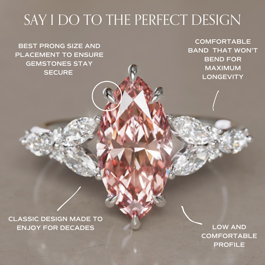 Magnolia Marquise Pink Lab Diamond Engagement Flower Ring Nature Inspired (Copy) By Valley Rose