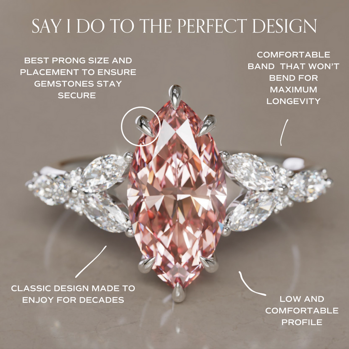 Magnolia Marquise Pink Lab Diamond Engagement Flower Ring Nature Inspired (Copy) By Valley Rose
