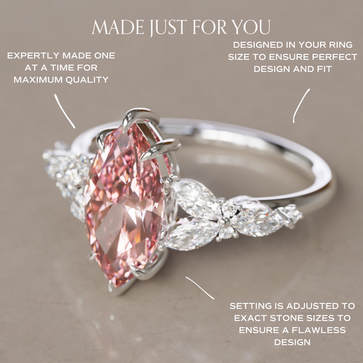 Magnolia Marquise Pink Lab Diamond Engagement Flower Ring Nature Inspired (Copy) By Valley Rose