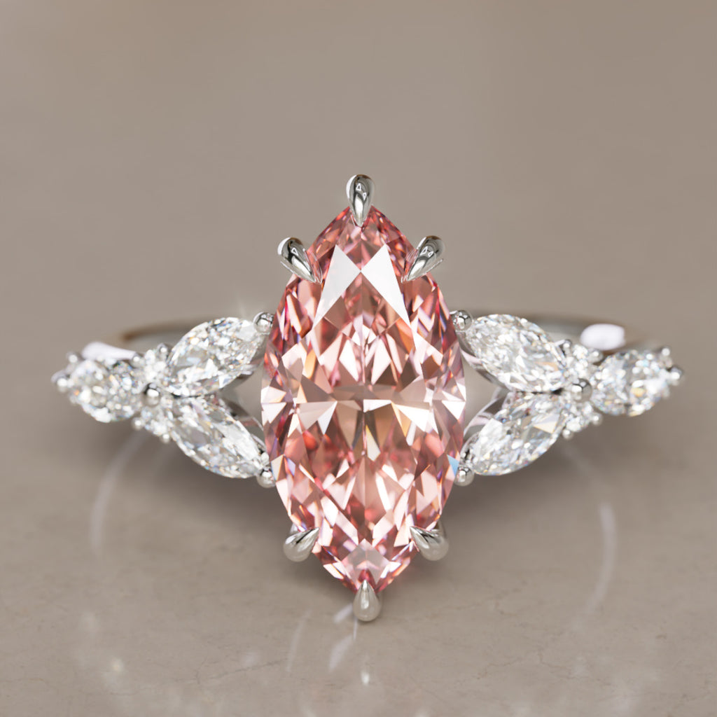Magnolia Marquise Pink Lab Diamond Engagement Flower Ring Nature Inspired (Copy) By Valley Rose