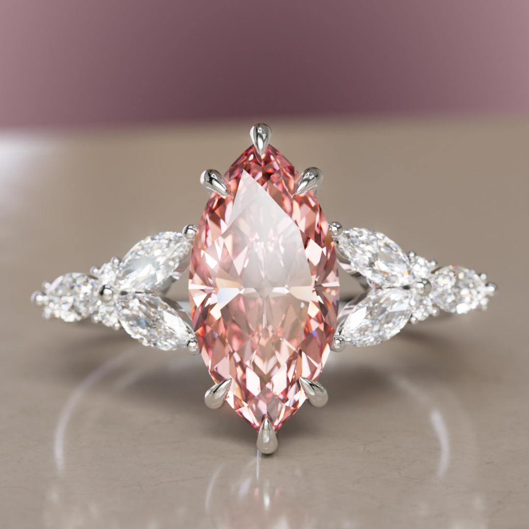Magnolia Marquise Pink Lab Diamond Engagement Flower Ring Nature Inspired (Copy) By Valley Rose