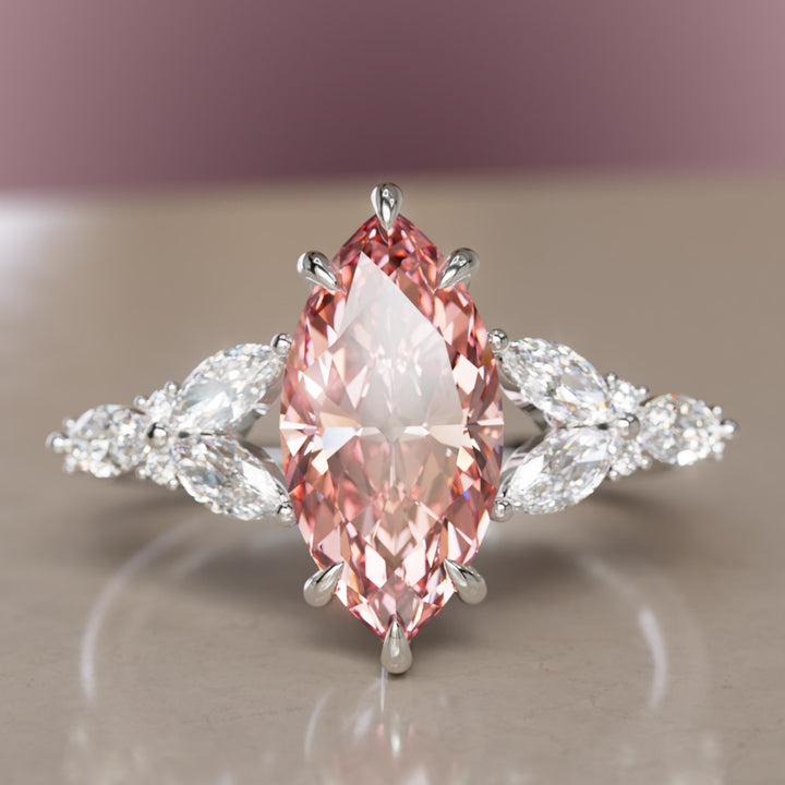 Magnolia Marquise Pink Lab Diamond Engagement Flower Ring Nature Inspired (Copy) By Valley Rose