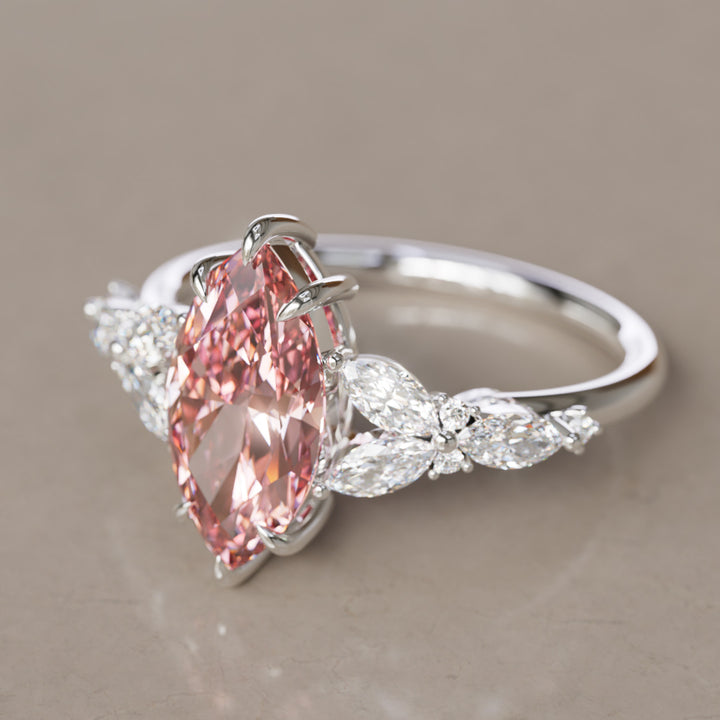 Magnolia Marquise Pink Lab Diamond Engagement Flower Ring Nature Inspired (Copy) By Valley Rose