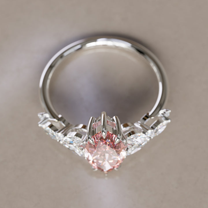 Magnolia Marquise Pink Lab Diamond Engagement Flower Ring Nature Inspired (Copy) By Valley Rose