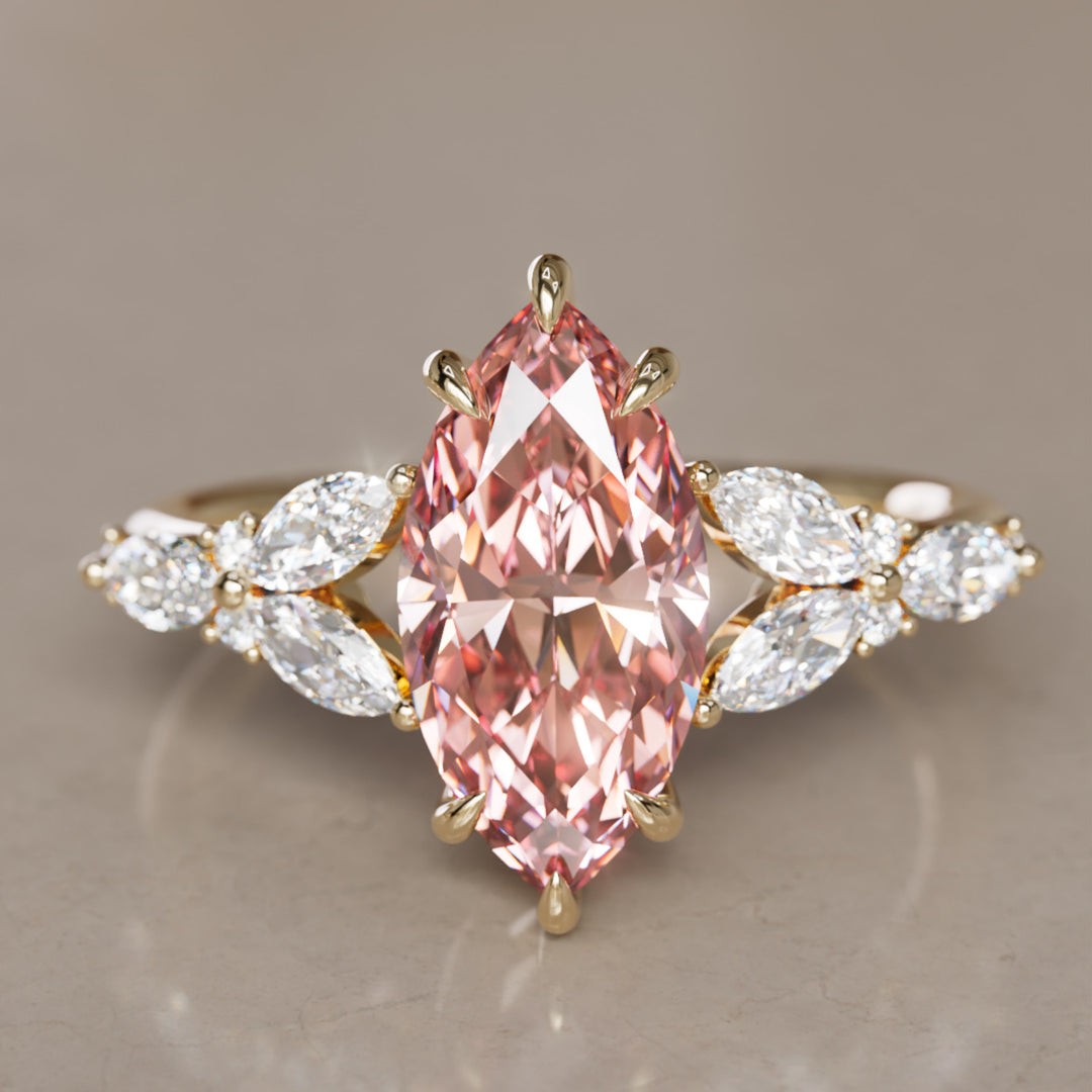 Magnolia Marquise Pink Lab Diamond Engagement Flower Ring Nature Inspired (Copy) By Valley Rose