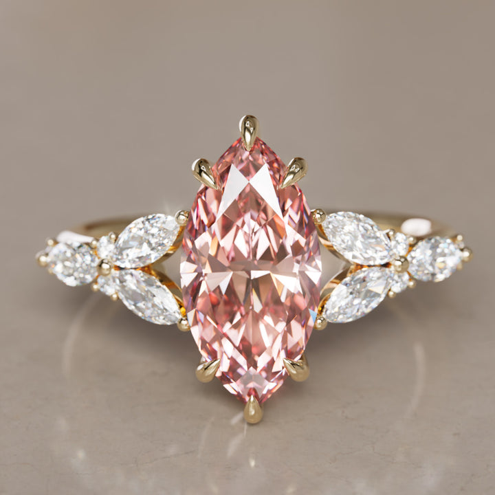 Magnolia Marquise Pink Lab Diamond Engagement Flower Ring Nature Inspired (Copy) By Valley Rose