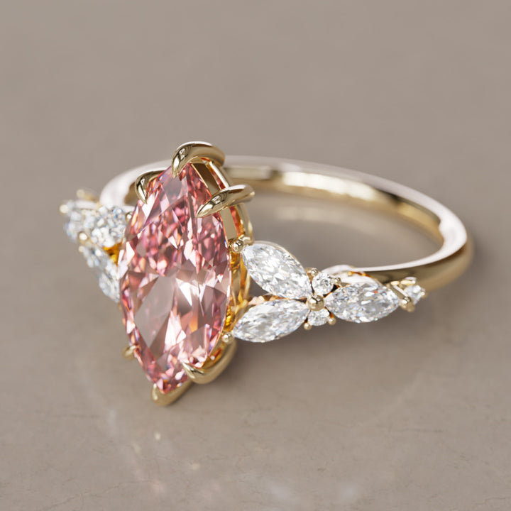 Magnolia Marquise Pink Lab Diamond Engagement Flower Ring Nature Inspired (Copy) By Valley Rose