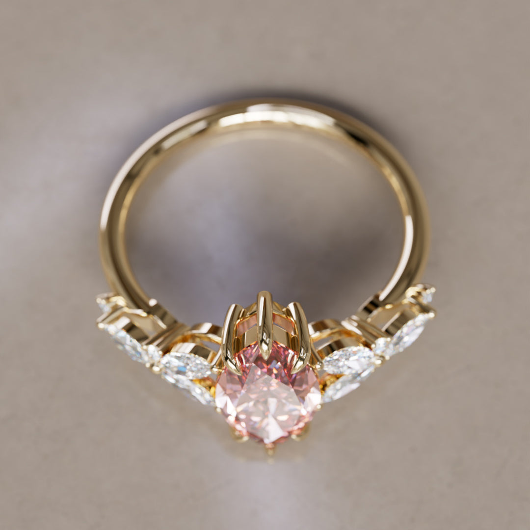 Magnolia Marquise Pink Lab Diamond Engagement Flower Ring Nature Inspired (Copy) By Valley Rose