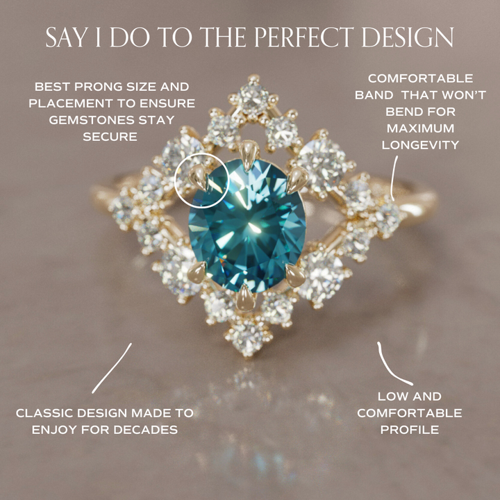 Celestial Engagement Ring Diamond Sapphire with 2ct Oval Blue Sapphire and Halo By Valley Rose