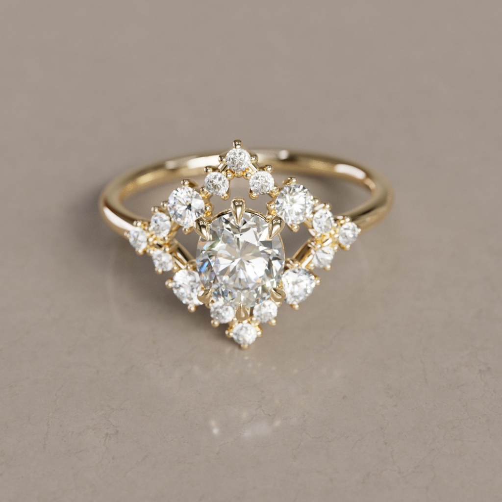 Mariana Oval Lab Diamond Unique Vintage Halo Engagement Ring By Valley Rose