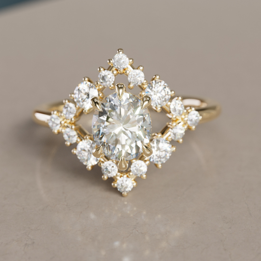 Mariana Oval Lab Diamond Unique Vintage Halo Engagement Ring By Valley Rose