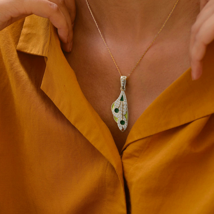 Mariposa Pendant Unique Nature Butterfly Lab Diamond Necklace in Lime & Emerald By Valley Rose