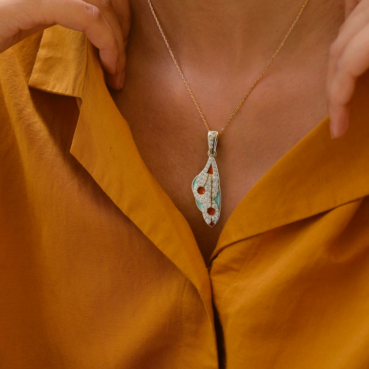 Mariposa Pendant Unique Nature Butterfly Lab Diamond Necklace in Pumpkin & Robin's Egg By Valley Rose