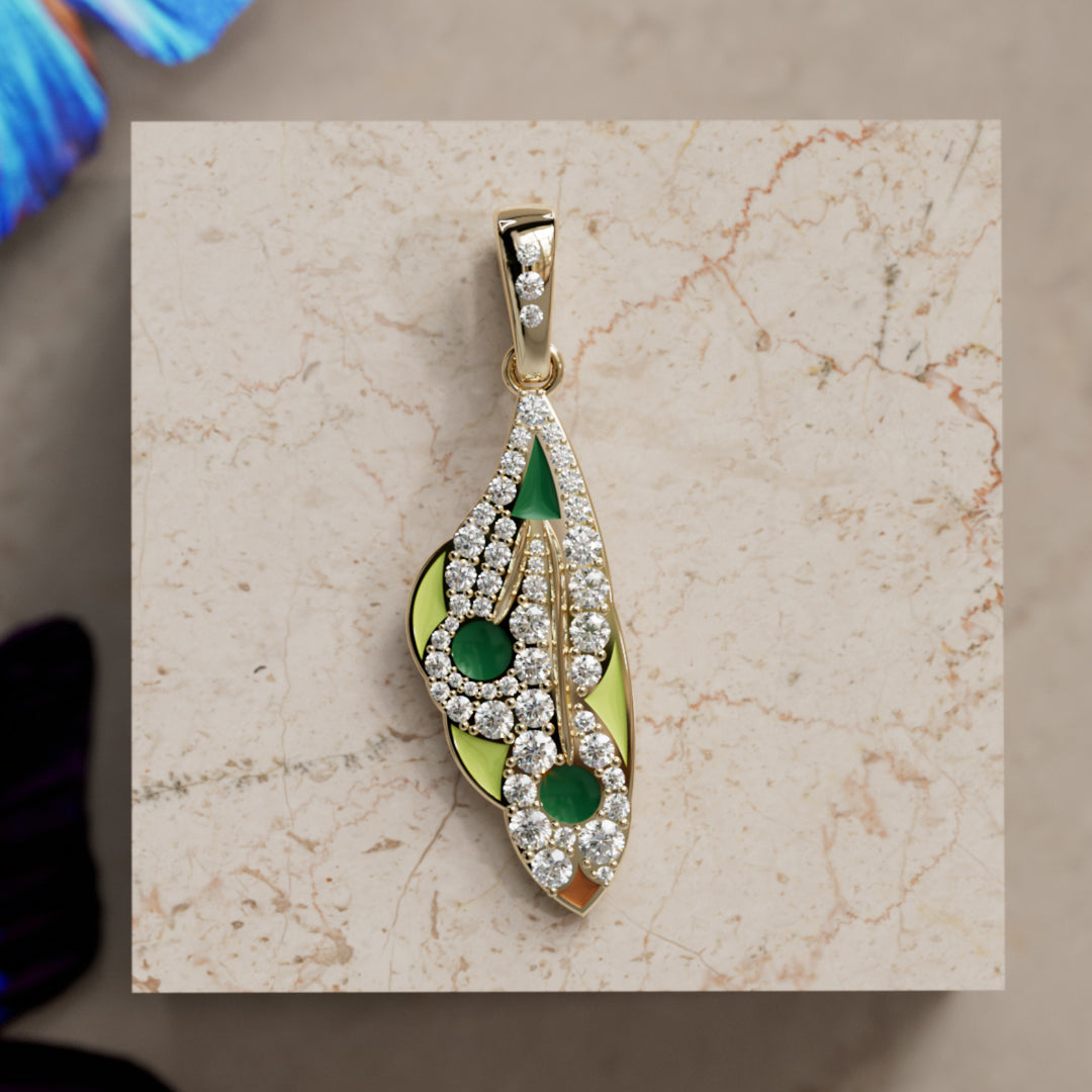 Mariposa Pendant Unique Nature Butterfly Lab Diamond Necklace in Lime & Emerald By Valley Rose