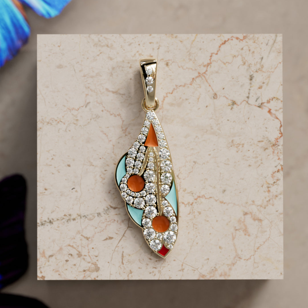 Mariposa Pendant Unique Nature Butterfly Lab Diamond Necklace in Pumpkin & Robin's Egg By Valley Rose