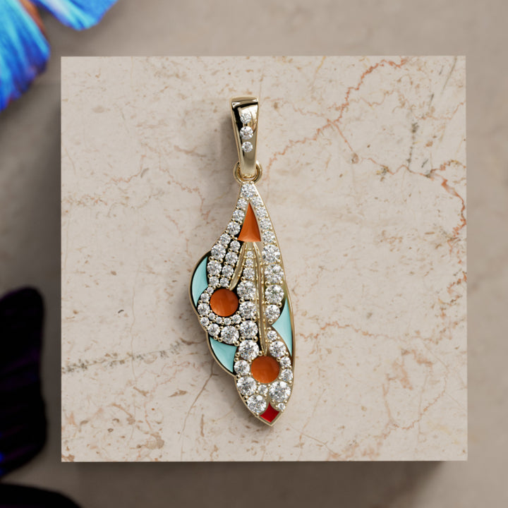 Mariposa Pendant Unique Nature Butterfly Lab Diamond Necklace in Pumpkin & Robin's Egg By Valley Rose