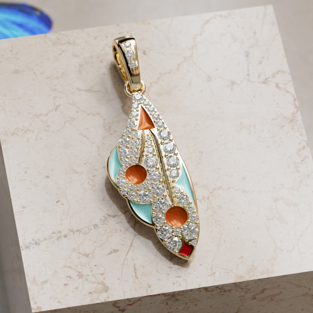 Mariposa Pendant Unique Nature Butterfly Lab Diamond Necklace in Pumpkin & Robin's Egg By Valley Rose