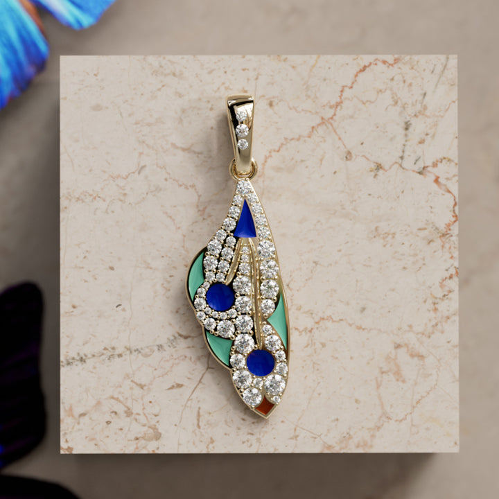 Pandantiv Mariposa Unic Natură Fluture Colier cu Diamant de Laborator în Albastru Morpho