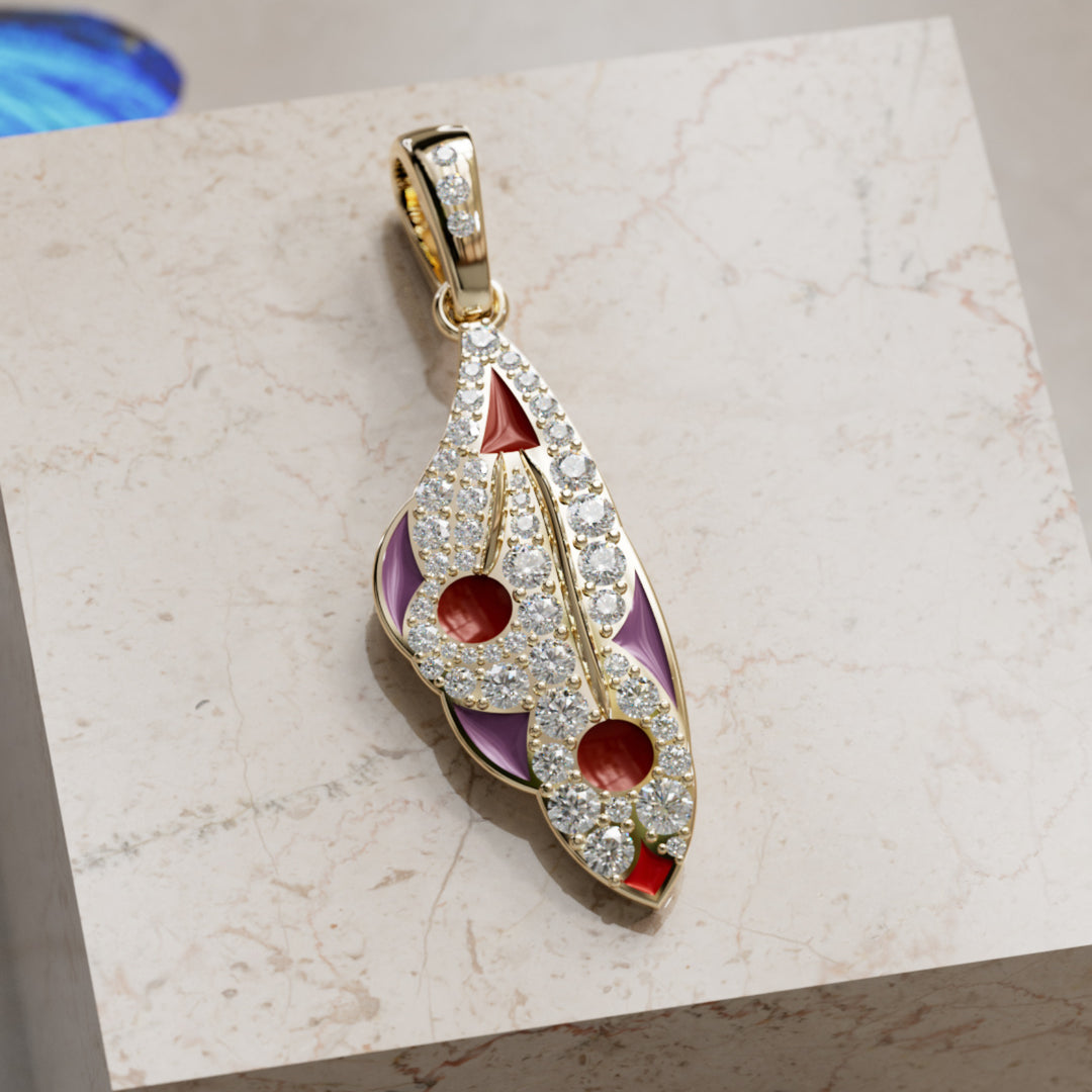 Mariposa Pendant Unique Nature Butterfly Lab Diamond Necklace in Rhubarb By Valley Rose