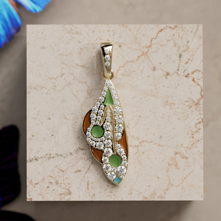 Mariposa Pendant Unique Nature Butterfly Lab Diamond Necklace in Pistachio and Caramel By Valley Rose