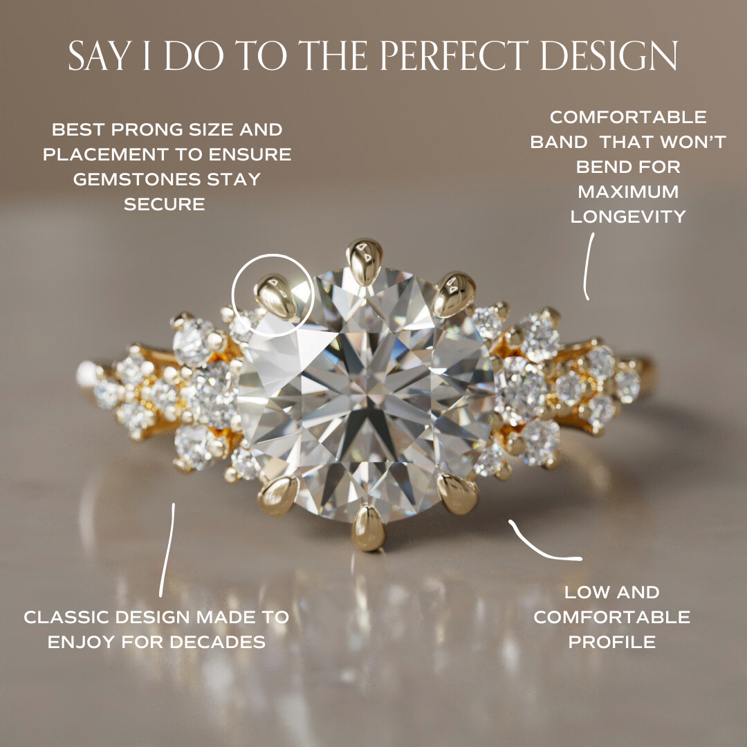 Unique Fantasy Flower Engagement Ring with Round Cut Diamond By Valley Rose