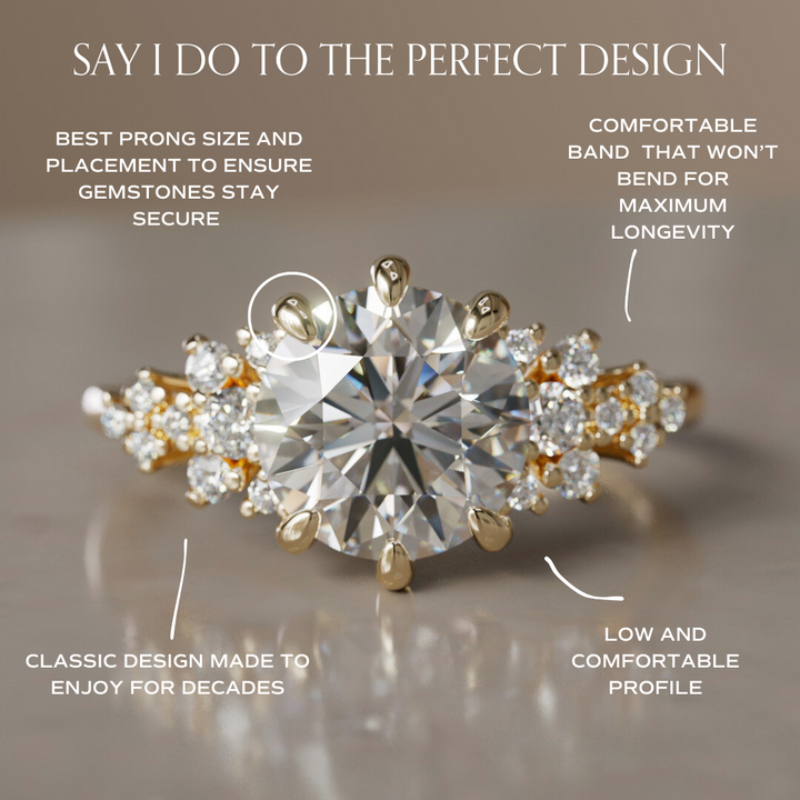 Unique Fantasy Flower Engagement Ring with Round Cut Diamond By Valley Rose