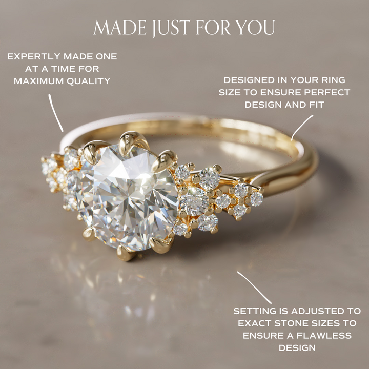 Unique Fantasy Flower Engagement Ring with Round Cut Diamond By Valley Rose