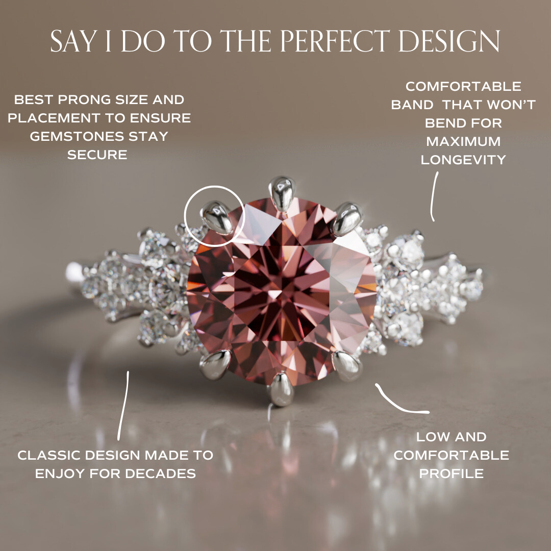 Unique Fantasy Flower Engagement Ring with Round Cut Pink Diamond By Valley Rose