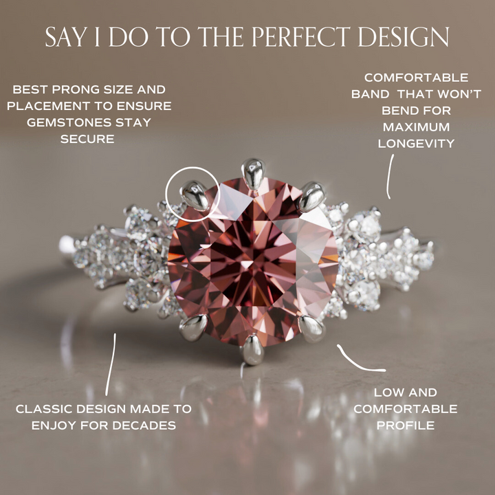 Unique Fantasy Flower Engagement Ring with Round Cut Pink Diamond By Valley Rose