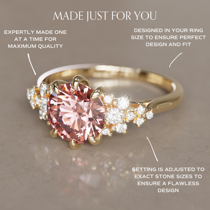 Unique Fantasy Flower Engagement Ring with Round Cut Pink Diamond By Valley Rose
