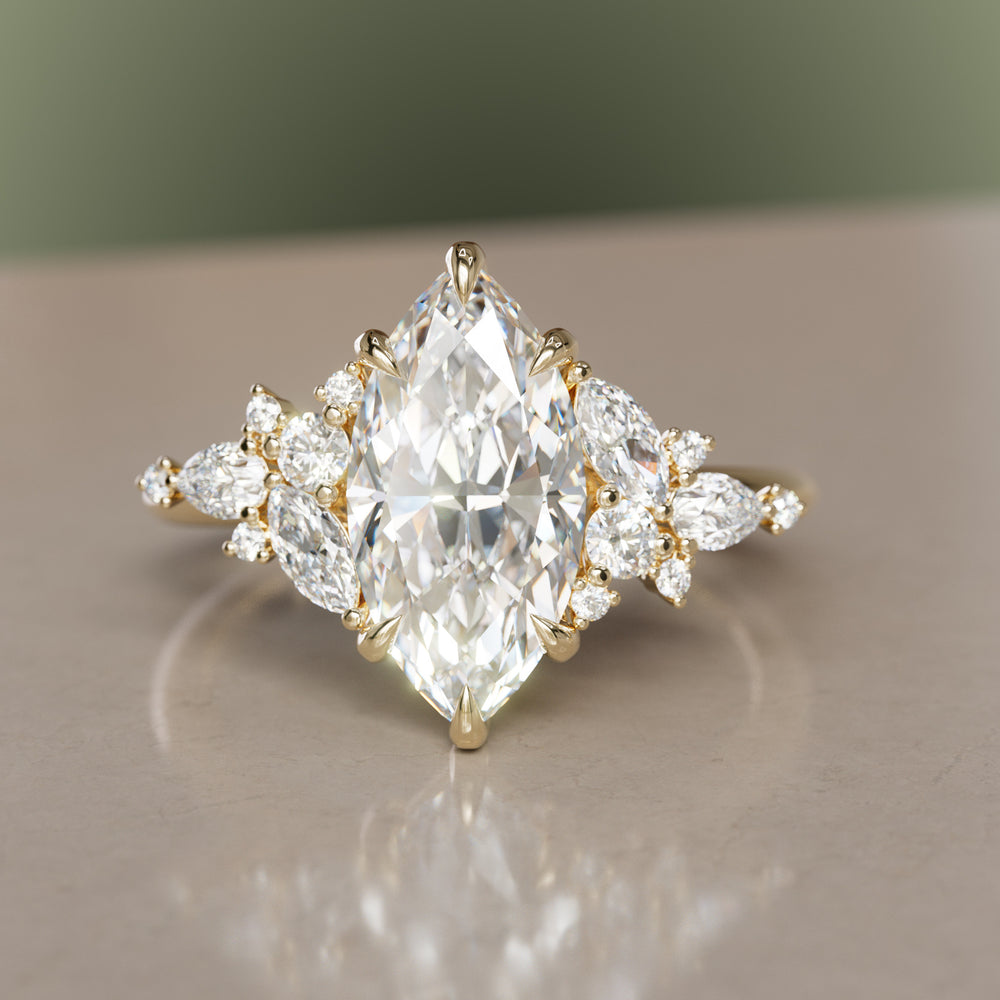 Marquise Cut Diamond Unique Engagement Ring Nature Flower Inspired By Valley Rose