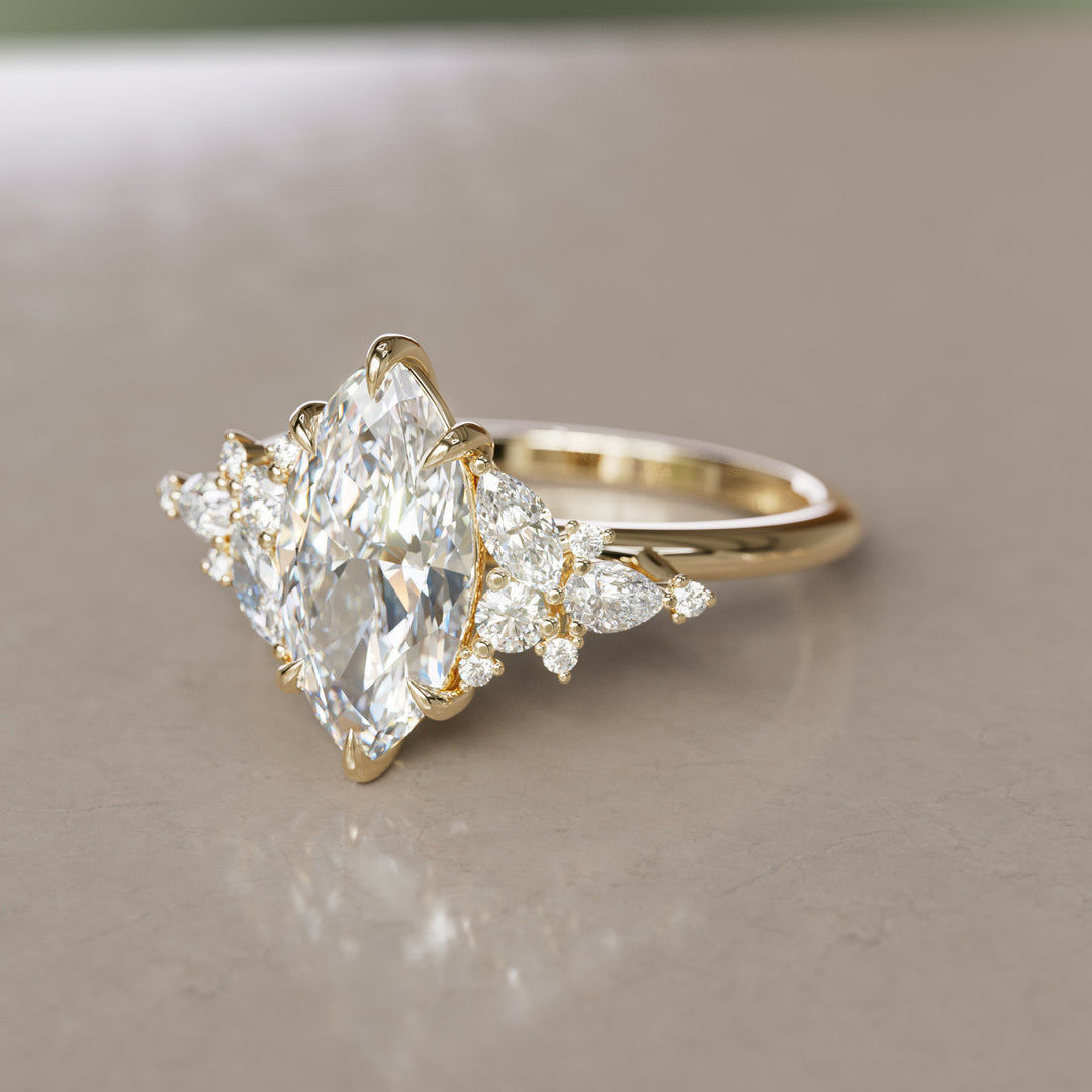 Marquise Cut Diamond Unique Engagement Ring Nature Flower Inspired By Valley Rose