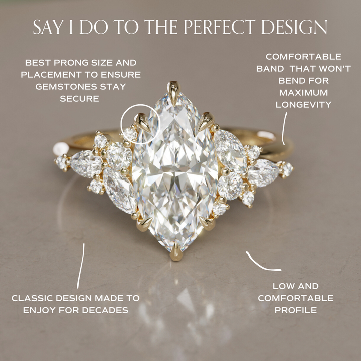 Marquise Cut Diamond Unique Engagement Ring Nature Flower Inspired By Valley Rose