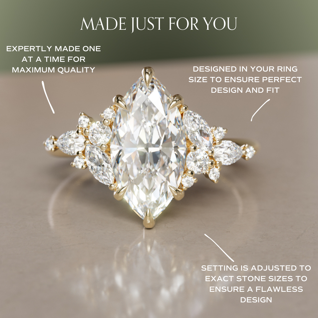 Marquise Cut Diamond Unique Engagement Ring Nature Flower Inspired By Valley Rose