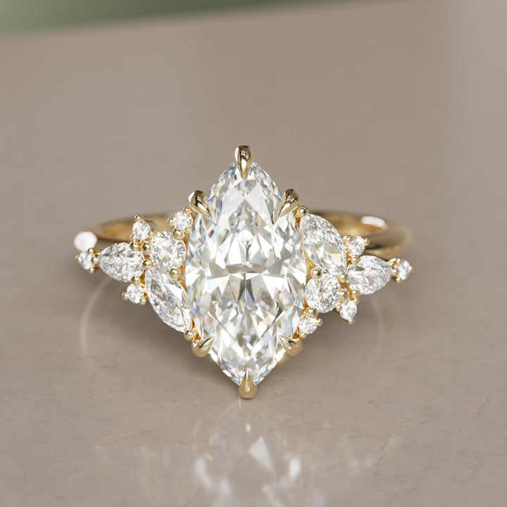 Marquise Cut Diamond Unique Engagement Ring Nature Flower Inspired By Valley Rose