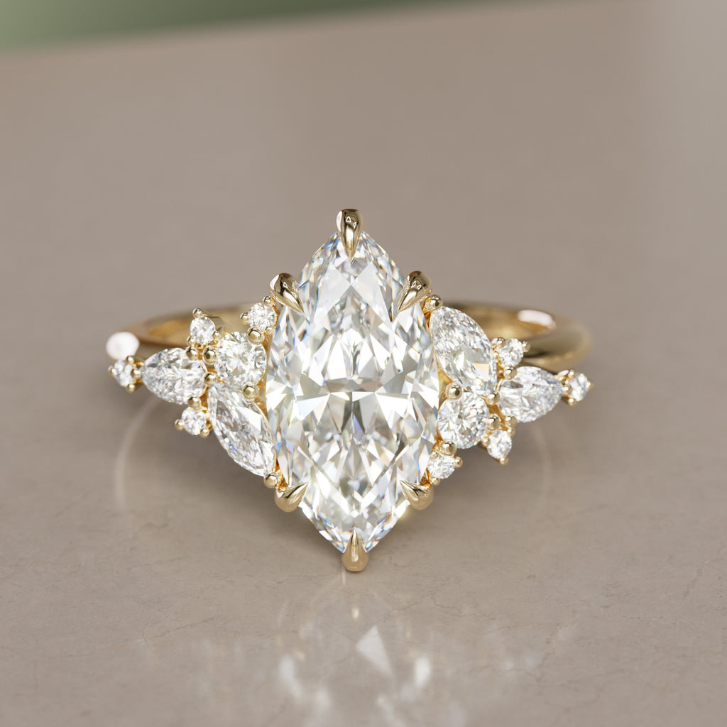 Marquise Cut Diamond Unique Engagement Ring Nature Flower Inspired By Valley Rose