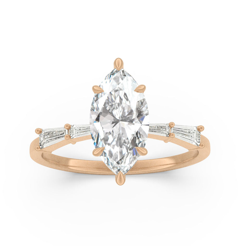 Marquise Lab Diamond with Tapered Baguettes Fairytale Engagement Ring By Valley Rose